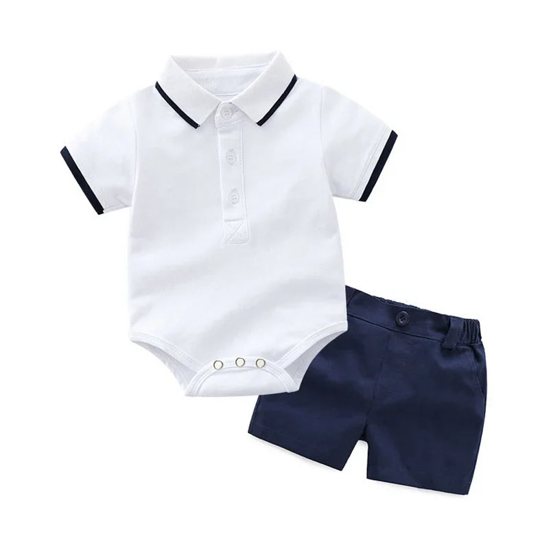 Conjunto Body de Gola Polo e Bermuda Branco - Menino Bebê - Tesouro Baby