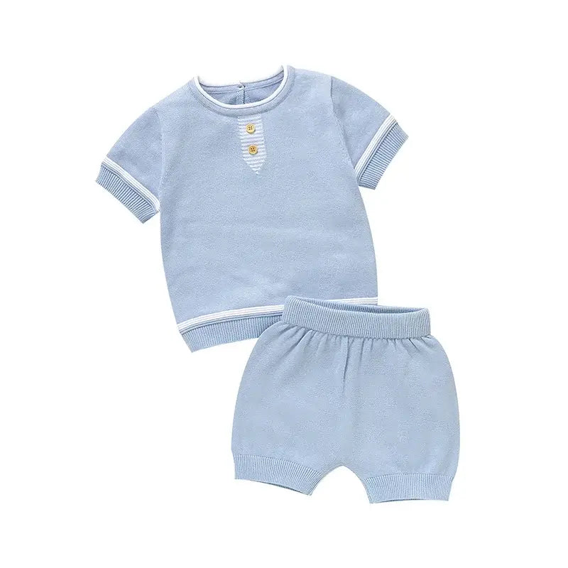 Conjunto Bebê Camisa e Bermuda Lisa Algodão Azul - Masculino Infantil - Tesouro Baby