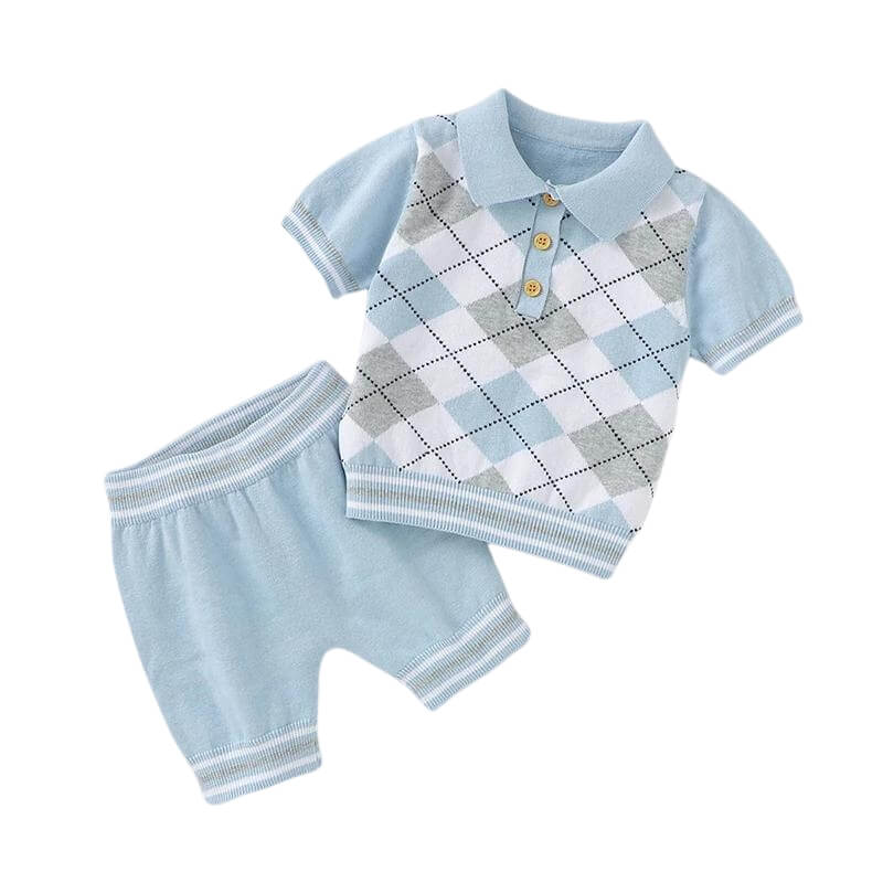 Conjunto Xadrez Infantil Azul Claro - 100% Algodão - Masculino Bebê - Tesouro Baby