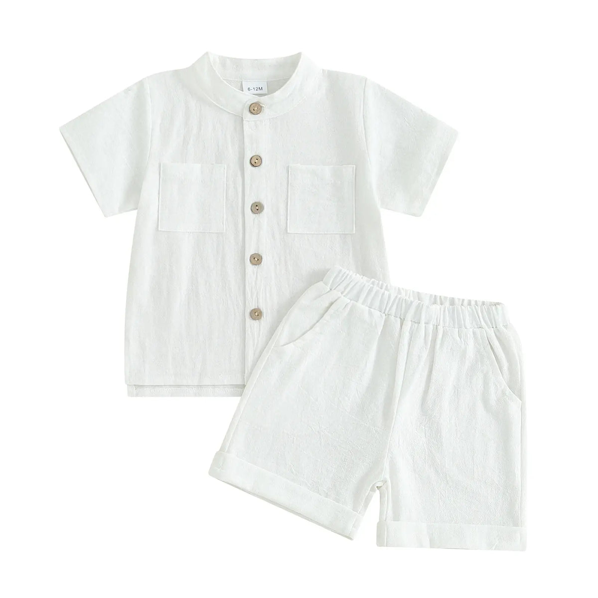 Conjunto Camisa de Botões e Bermuda Infantil Algodão Branco - Masculino - Tesouro Baby