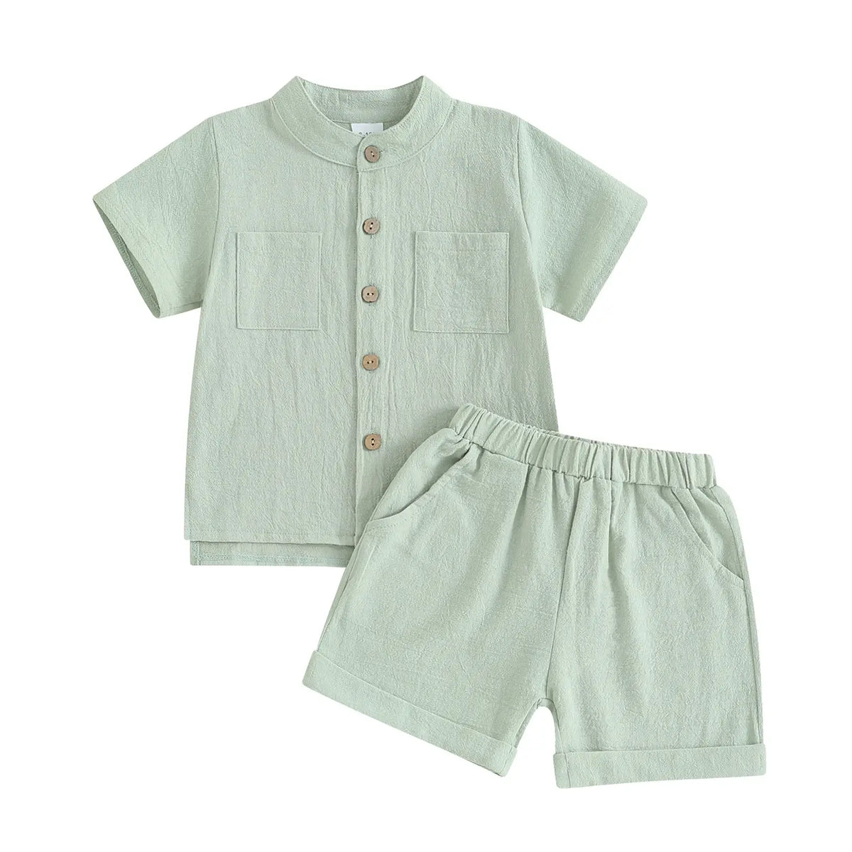 Conjunto Camisa de Botões e Bermuda Infantil Algodão Verde - Masculino - Tesouro Baby